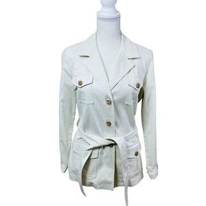 Talbots Petites Womens Light Khaki Belted Trench Jacket-Stretch Fit Like New